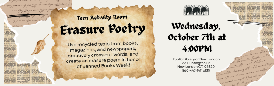 Teen Erasure Poetry October 7th at 4PM in the Teen Activity Room